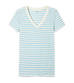 Stripe V-neck Short-sleeves Tee