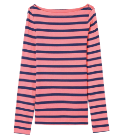 Modern Stripe Long Sleeve Boatneck T-Shirt-pink