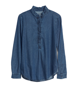 Denim Ruffle-Trim Popover Shirt
