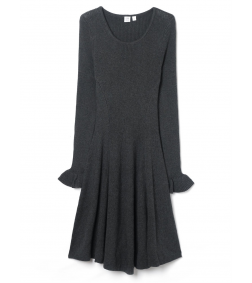 Fit and Flare Long Sleeve Sweater Dress-charcoal heather