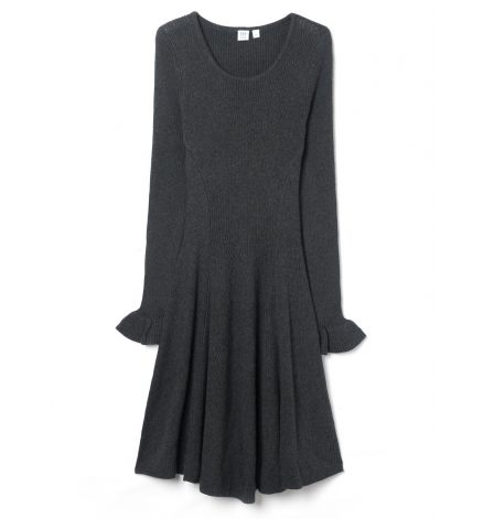 Fit and Flare Long Sleeve Sweater Dress-charcoal heather