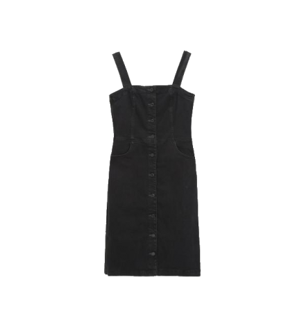 Apron Button-Front Denim Dress – black wash
