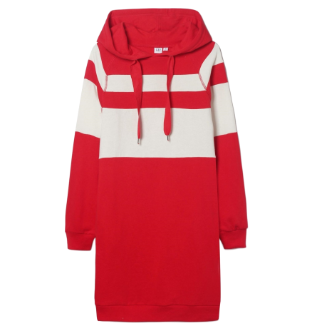 Stripe Raglan Sleeve Hoodie Sweatshirt Dress- good morning red