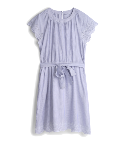 Eyelet Tie-Belt Dress – blue white stripe